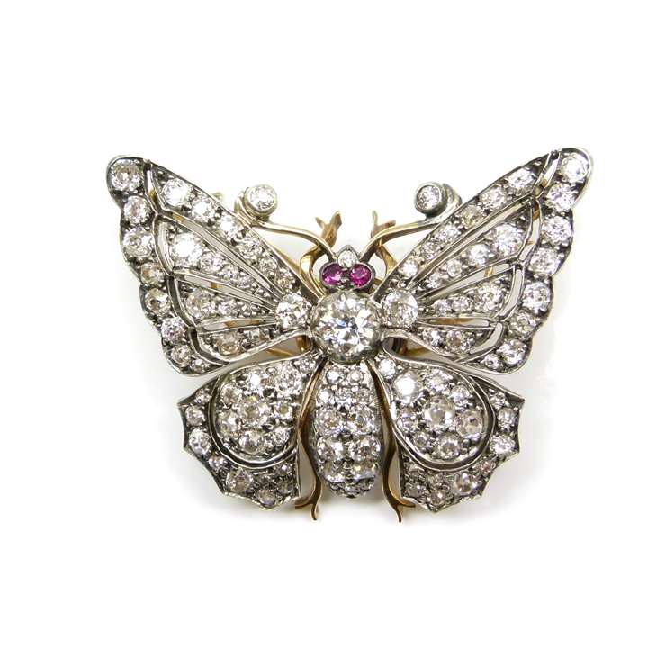 19th century diamond tremblant butterfly brooch